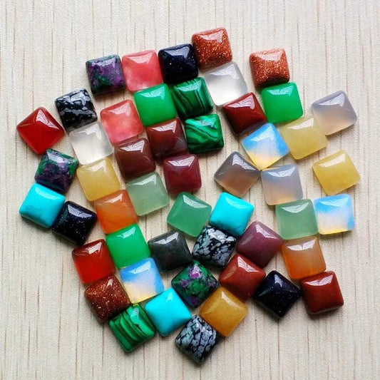 50pcs/lot 2018  assorted natural stone mixed square-shape cabochon  beads 10mm