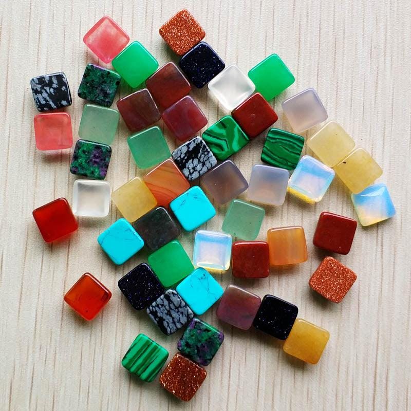 50pcs/lot 2018  assorted natural stone mixed square-shape cabochon  beads 10mm