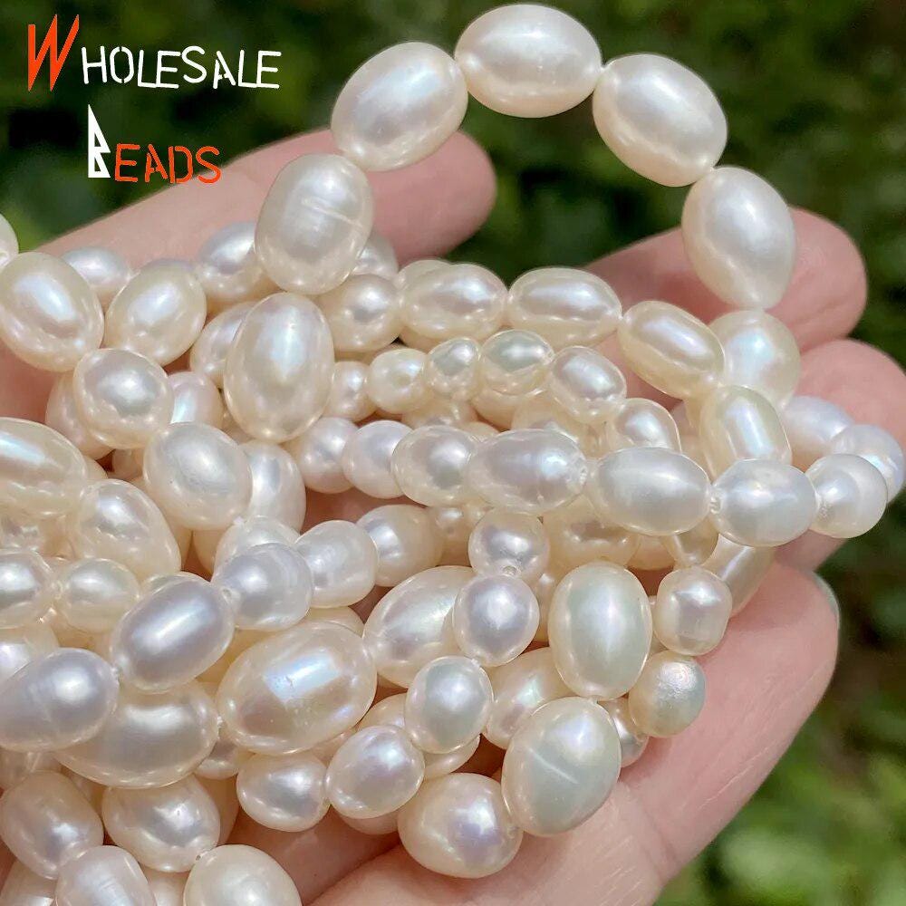 Real Natural Freshwater Pearls AAA Rice Shape High Quality Punch Loose Beads