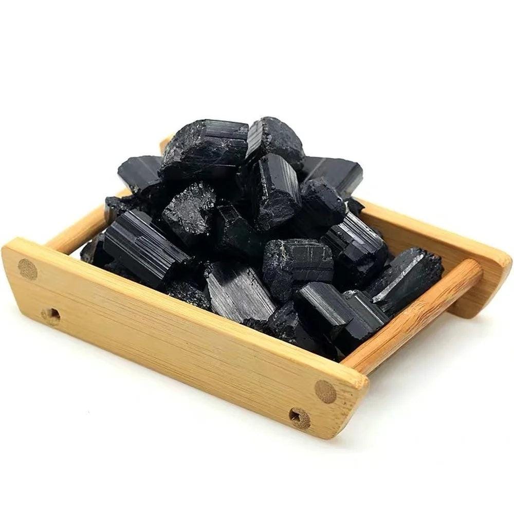 Natural black tourmaline crystal raw gemstone mineral specimen irregular crystals healing eliminate magnetism