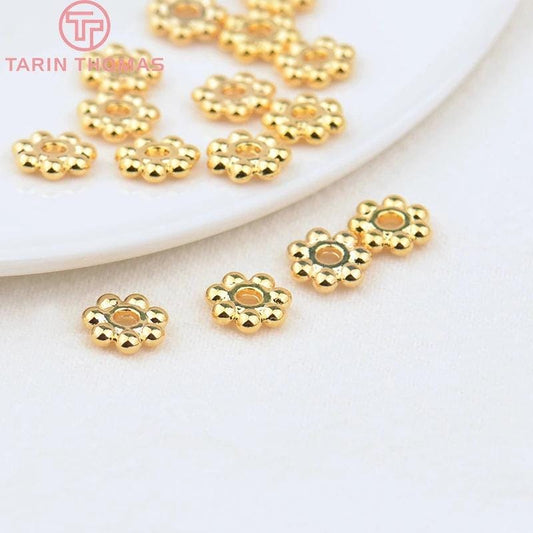 20PCS 24K Gold Plated Brass Bracelets Daisy Flower Spacer Beads