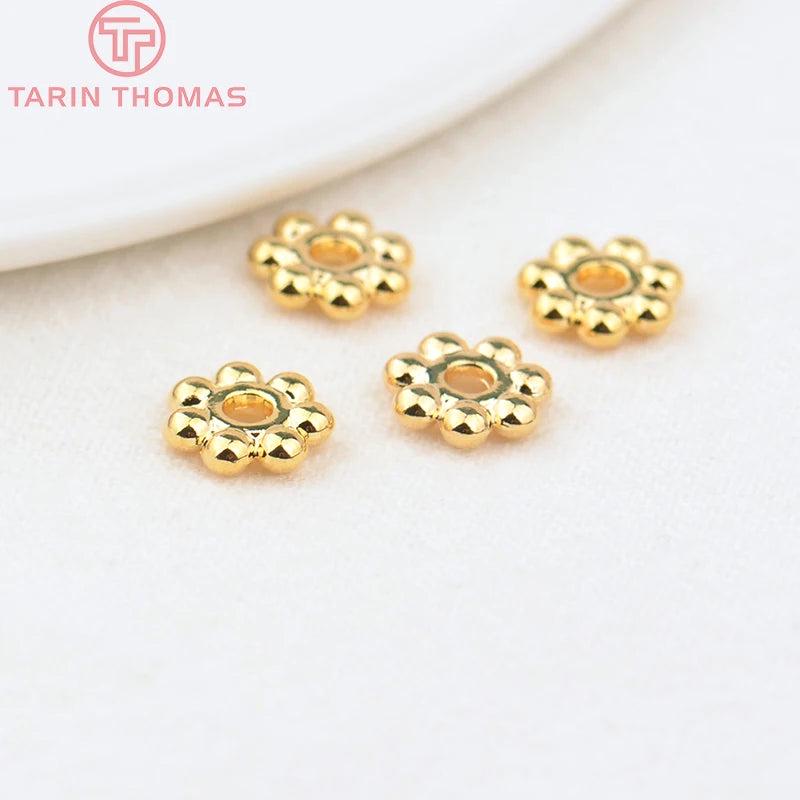 20PCS 24K Gold Plated Brass Bracelets Daisy Flower Spacer Beads