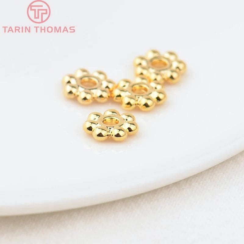 20PCS 24K Gold Plated Brass Bracelets Daisy Flower Spacer Beads