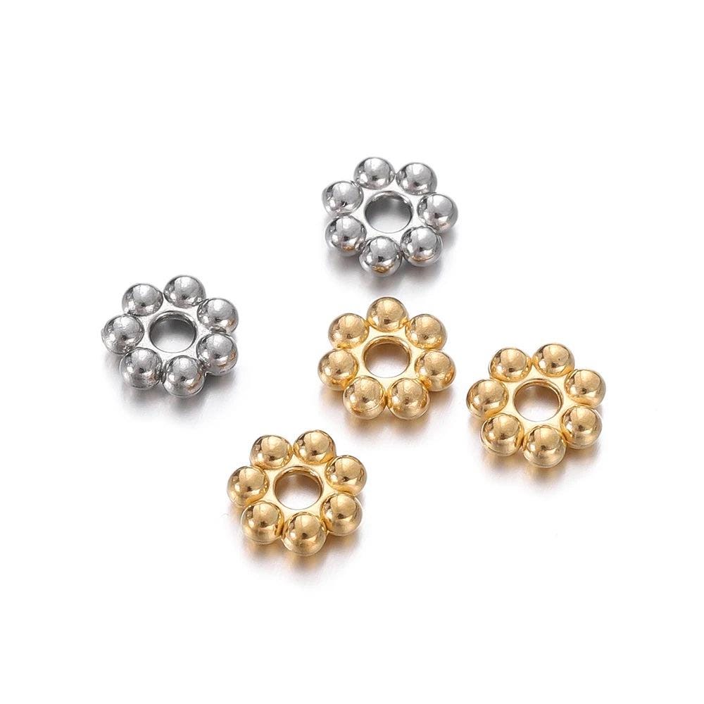 30Pcs Stainless Steel Daisy Flower Spacer Beads DIY Bracelets Jewelry Making