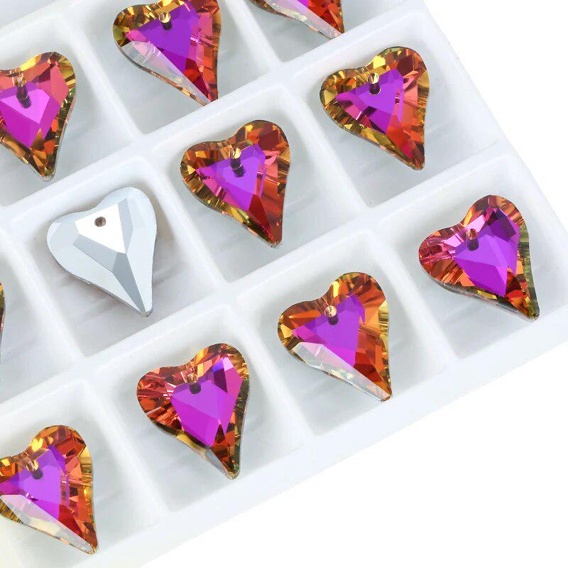 12/24PCS 17x14mm Crystal Heart Pendant Beads for Jewelry Making DIY Earrings Necklace Loose Beads Plating Color Accessory