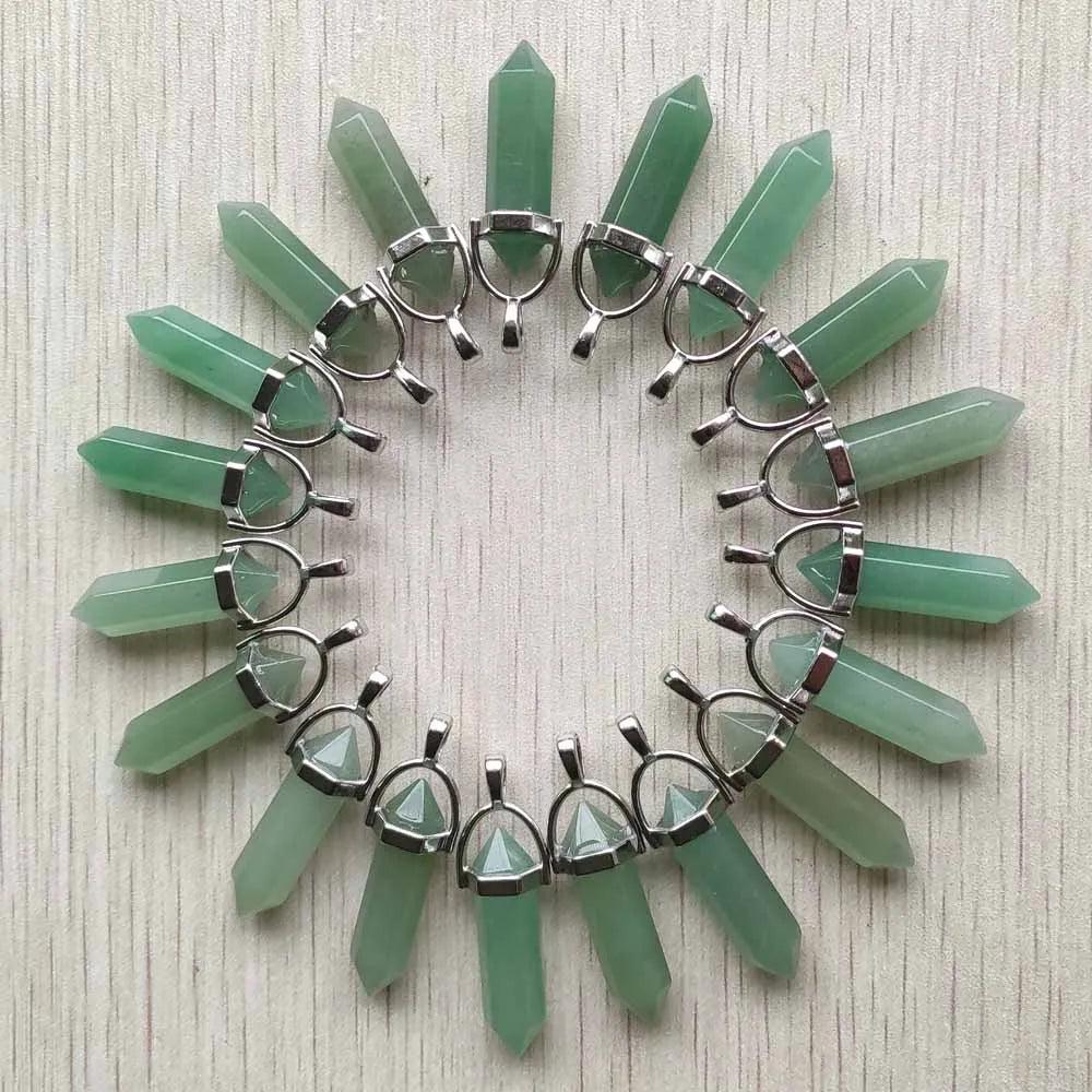 24pcs/lot natural green aventurine point pillar pendants for jewelry making