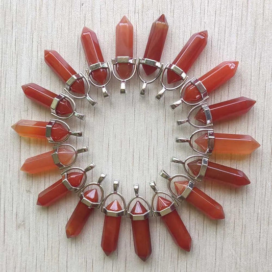 24pcs/lot natural red carnelian stone pillar crystal pendants for jewelry accessories making