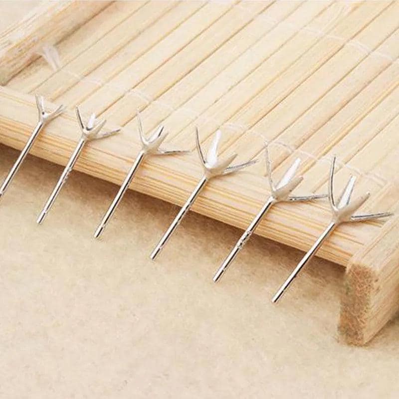 10pcs Solid 925 Sterling Silver Earring Four Claws Stud Needle Post Pins Earrings Settings DIY Jewelry Making Findings