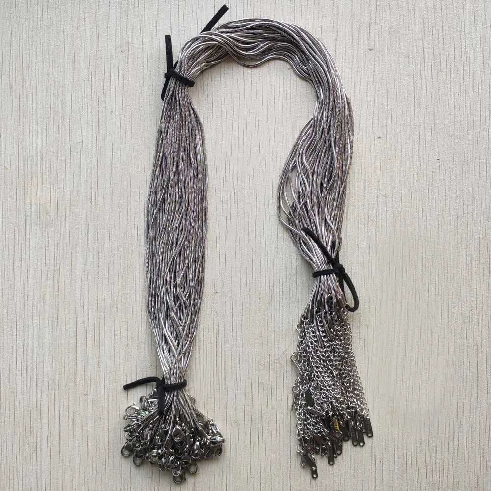 50pcs 1.2mm stainless steel Snake Chain Necklaces 40cm+5cm Lobster Clasp DIY Jewelry Accessories making Wholesale