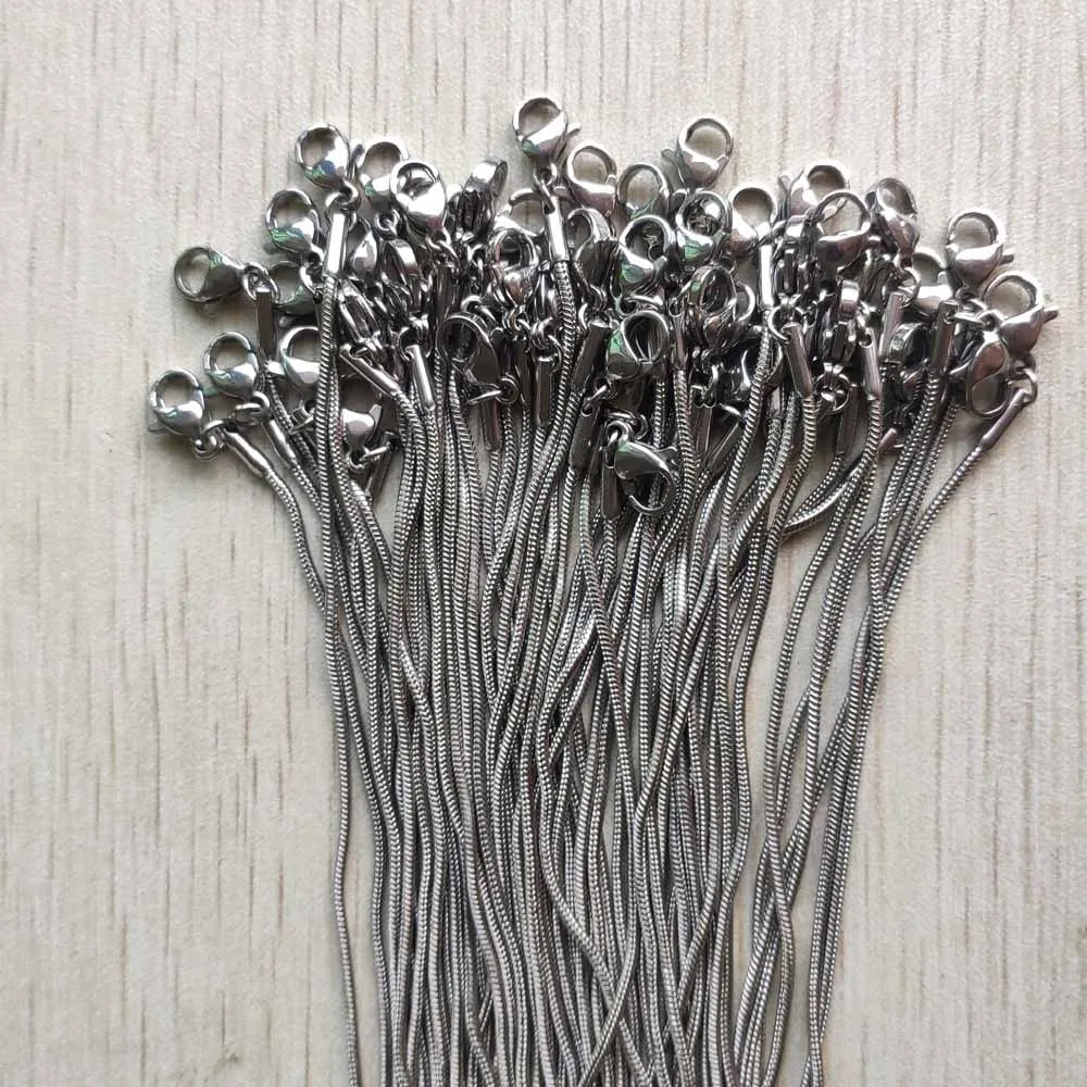 50pcs 1.2mm stainless steel Snake Chain Necklaces 40cm+5cm Lobster Clasp DIY Jewelry Accessories making Wholesale