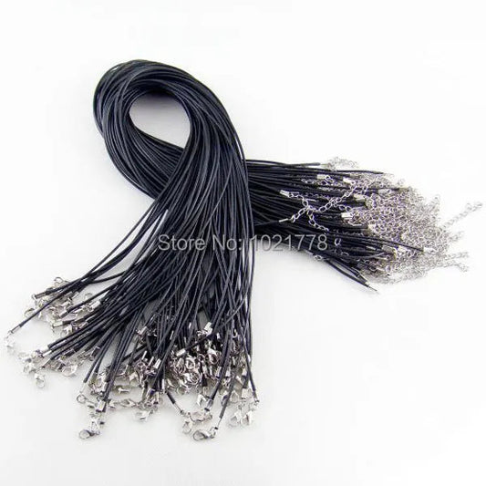50pcs/lot 1.5mm 2mm fashion Black Wax Faux Leather Cord Necklace 45+5cm With Lobster Clasps DIY Craft Jewelry