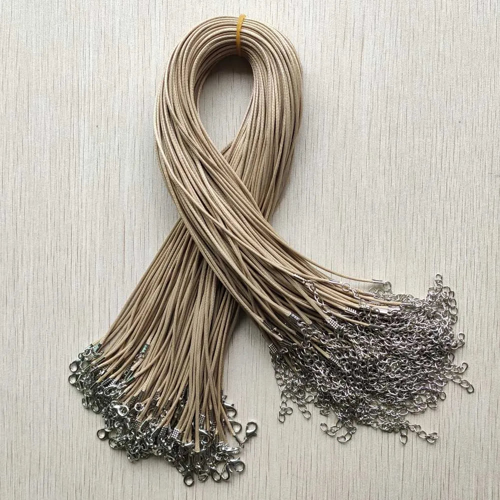 100pcs/lot 1.5mm Beige Wax Faux Leather Cord Rope Necklace 45+5cm Chain Lobster Clasp for jewelry Accessories Wholesale