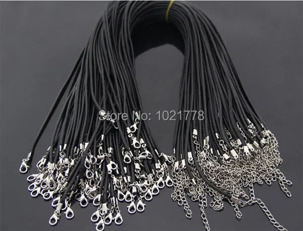 50pcs/lot 1.5mm 2mm fashion Black Wax Faux Leather Cord Necklace 45+5cm With Lobster Clasps DIY Craft Jewelry