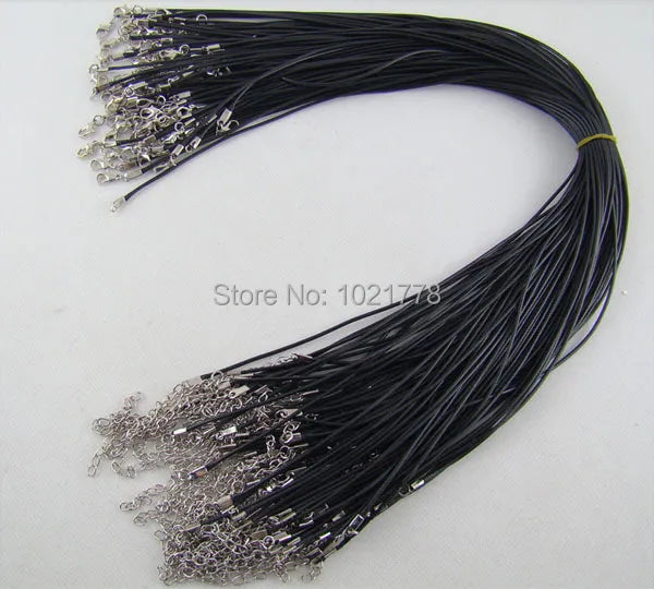 50pcs/lot 1.5mm 2mm fashion Black Wax Faux Leather Cord Necklace 45+5cm With Lobster Clasps DIY Craft Jewelry