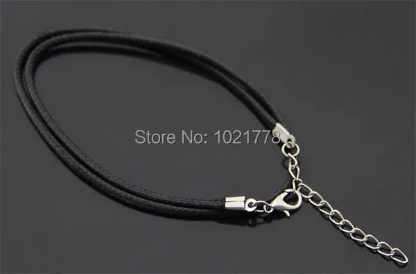 50pcs/lot 1.5mm 2mm fashion Black Wax Faux Leather Cord Necklace 45+5cm With Lobster Clasps DIY Craft Jewelry