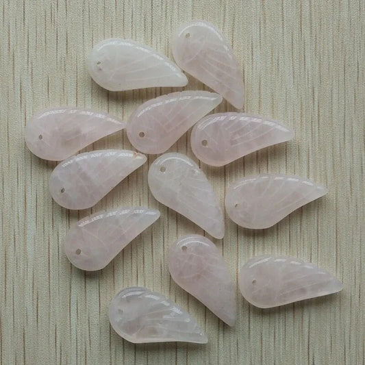12pcs/lot Fashion natural rose quartz stone carved angel wings charms pendants for jewellery making