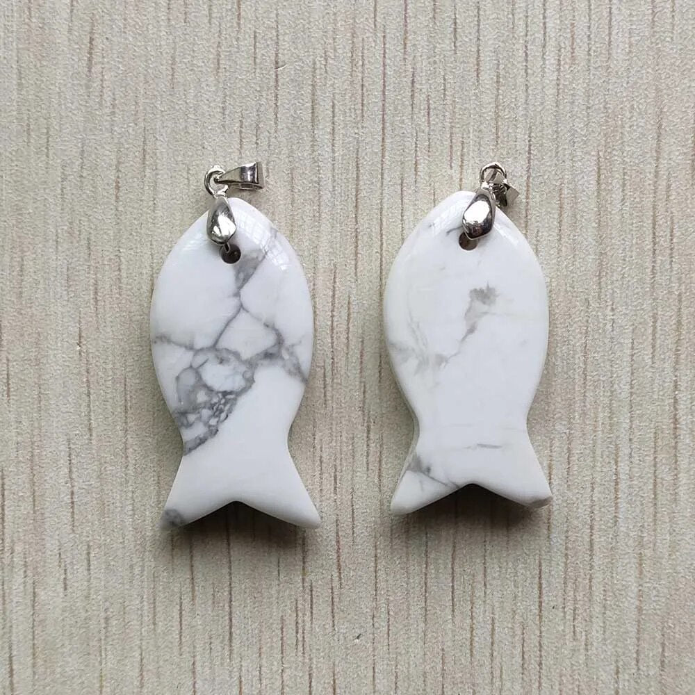 12pcs/lot natural stone mixed fish pendants diy jewelry Accessories making necklaces wholesale