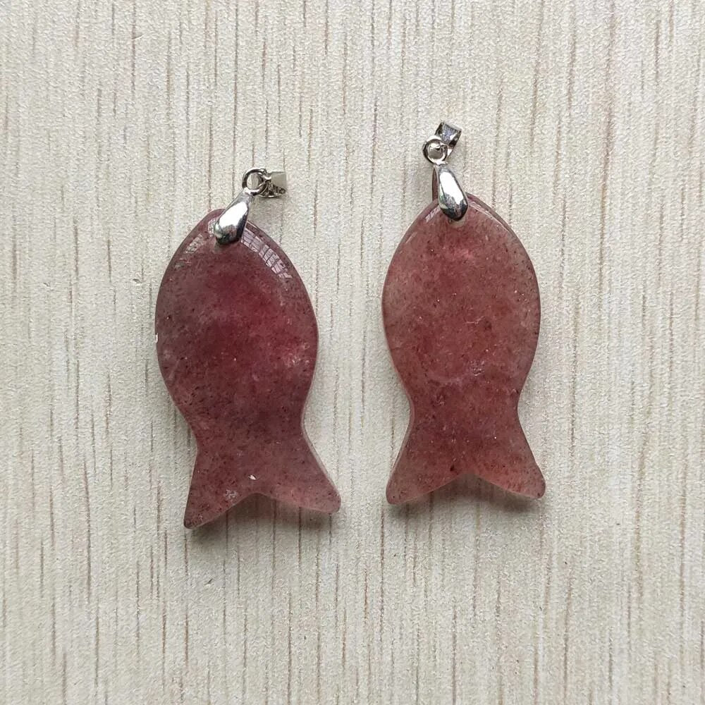 12pcs/lot natural stone mixed fish pendants diy jewelry Accessories making necklaces wholesale