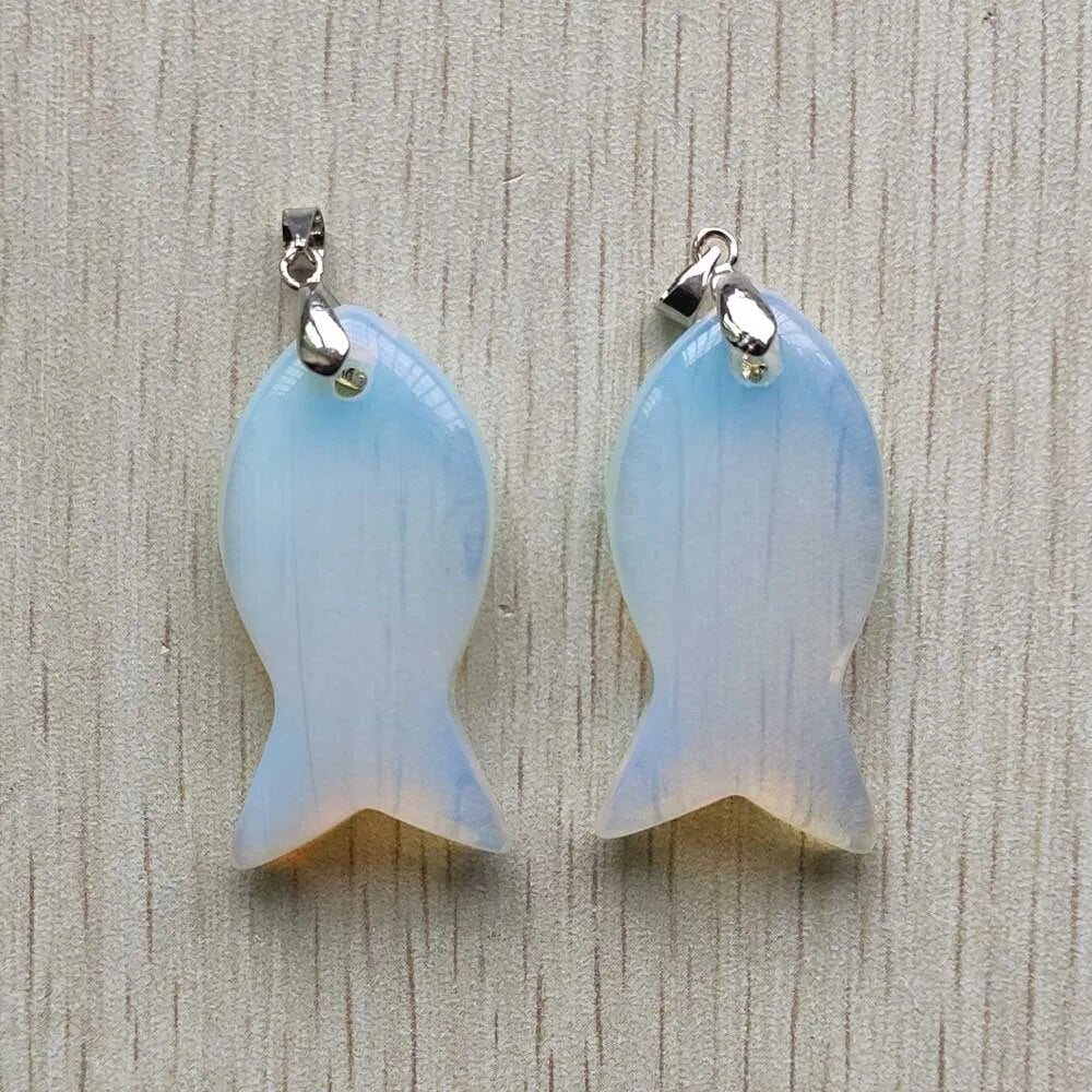 12pcs/lot natural stone mixed fish pendants diy jewelry Accessories making necklaces wholesale