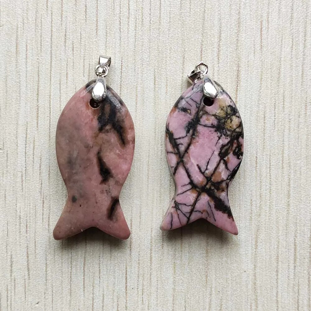 12pcs/lot natural stone mixed fish pendants diy jewelry Accessories making necklaces wholesale
