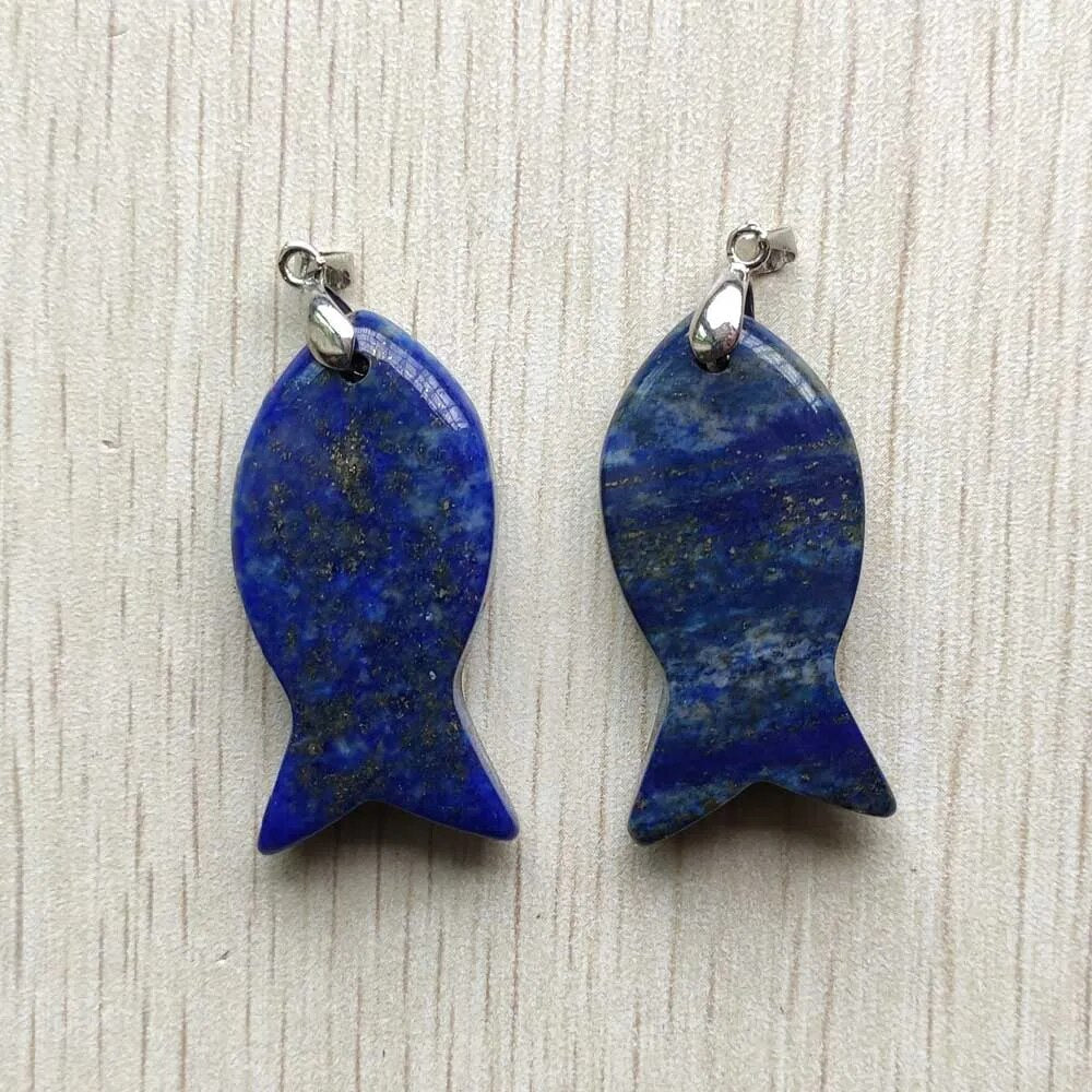 12pcs/lot natural stone mixed fish pendants diy jewelry Accessories making necklaces wholesale