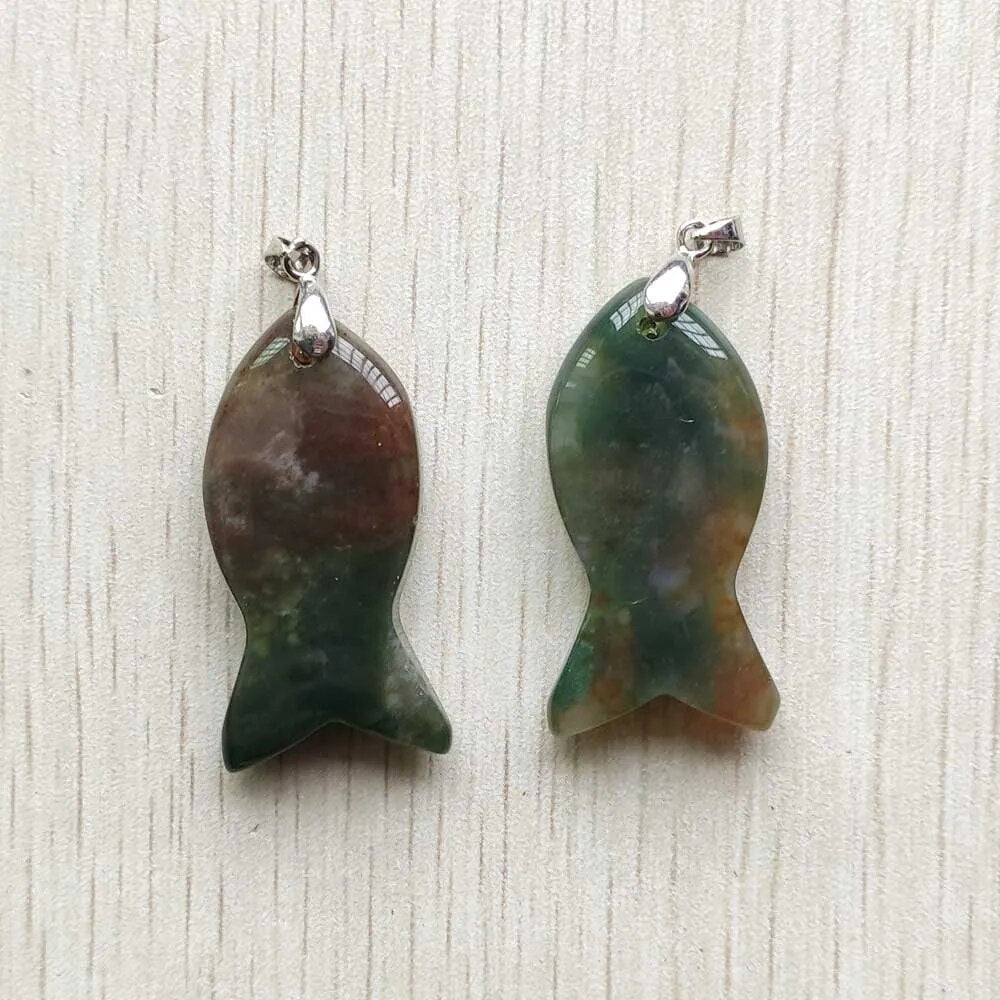 12pcs/lot natural stone mixed fish pendants diy jewelry Accessories making necklaces wholesale