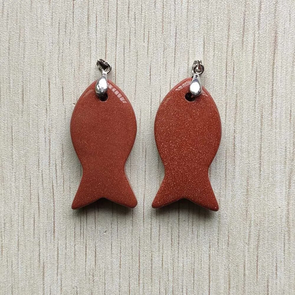 12pcs/lot natural stone mixed fish pendants diy jewelry Accessories making necklaces wholesale