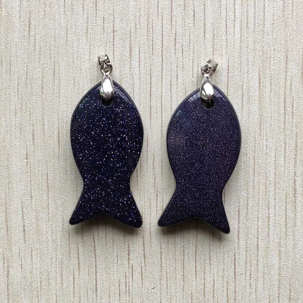 12pcs/lot natural stone mixed fish pendants diy jewelry Accessories making necklaces wholesale