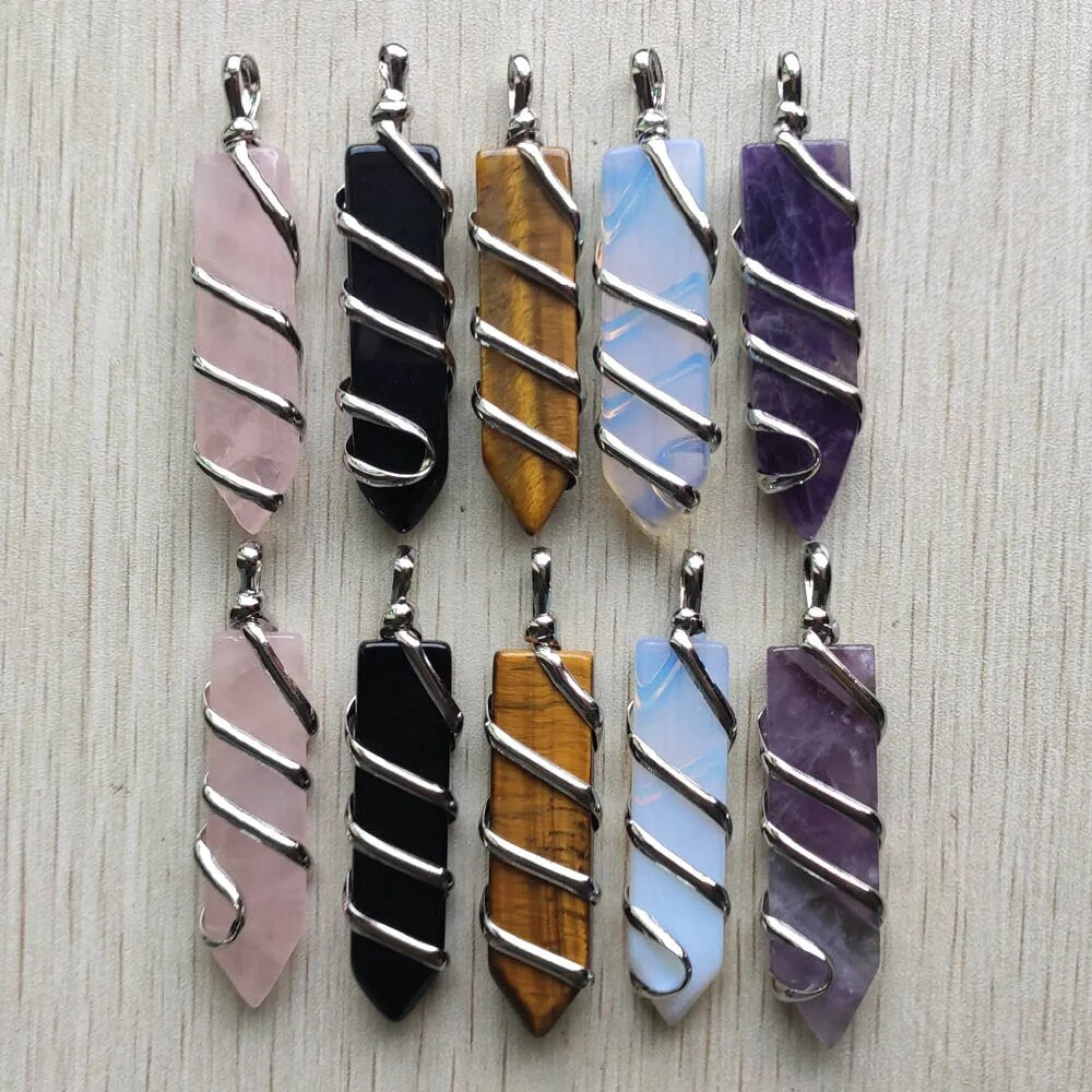 10pcs/lot natural stone mix sword shape pendants charm for jewelry marking