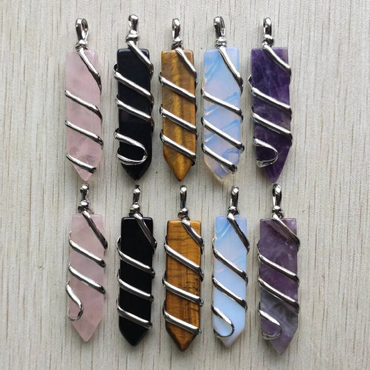 10pcs/lot natural stone mix sword shape pendants charm for jewelry marking