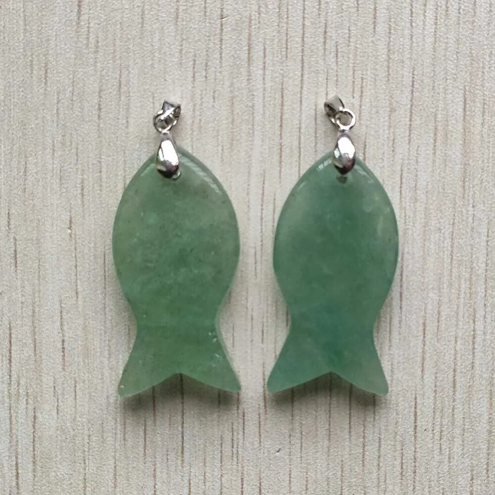 12pcs/lot natural stone mixed fish pendants diy jewelry Accessories making necklaces wholesale