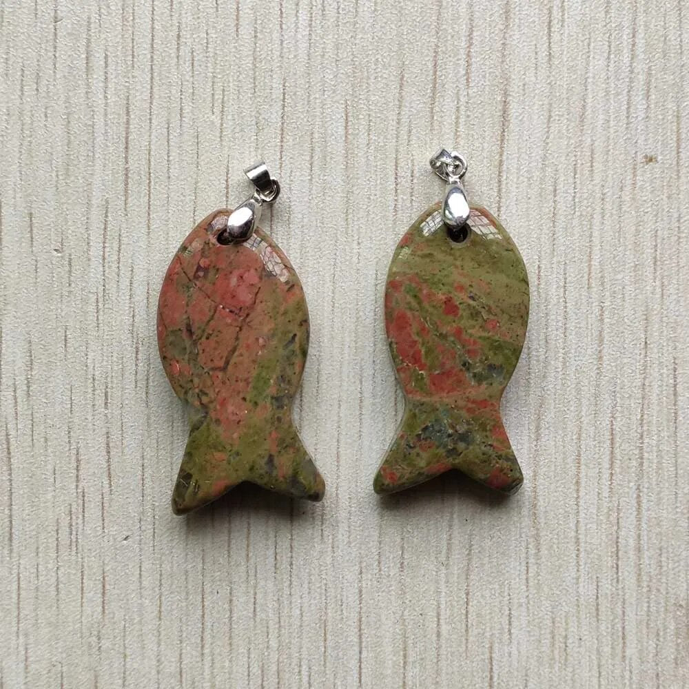 12pcs/lot natural stone mixed fish pendants diy jewelry Accessories making necklaces wholesale