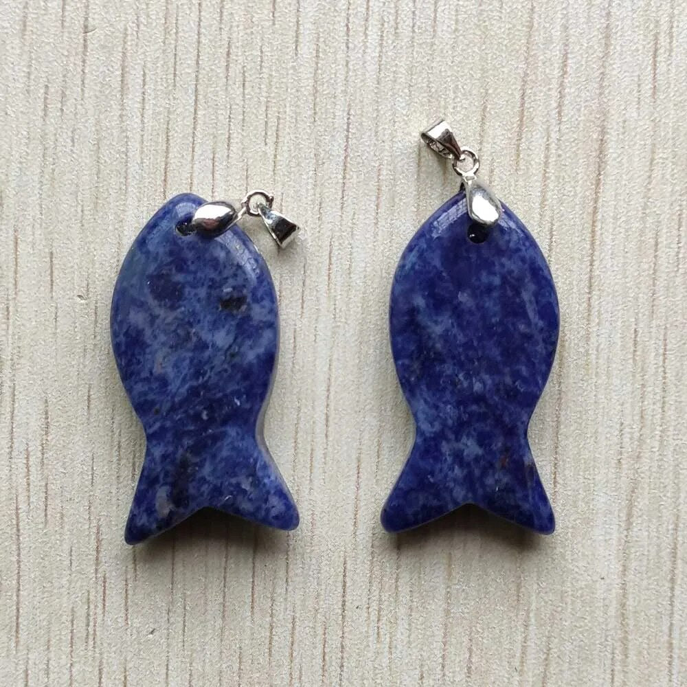 12pcs/lot natural stone mixed fish pendants diy jewelry Accessories making necklaces wholesale