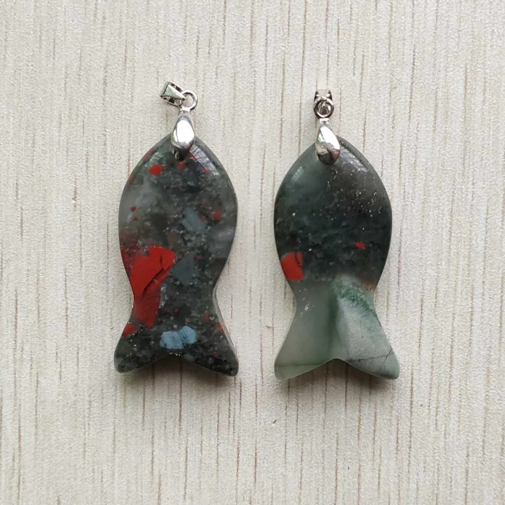 12pcs/lot natural stone mixed fish pendants diy jewelry Accessories making necklaces wholesale