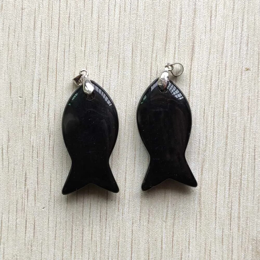 12pcs/lot natural stone mixed fish pendants diy jewelry Accessories making necklaces wholesale