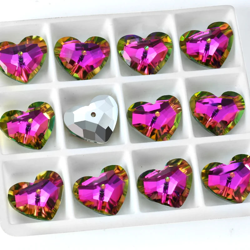 12PCS 15x18mm Crystal Beads Heart Shaped Pendant Beads for Jewelry Making Bracelet Necklace Earrings DIY Jewellery Beads