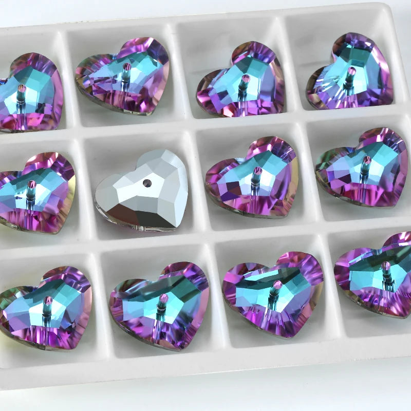 12PCS 15x18mm Crystal Beads Heart Shaped Pendant Beads for Jewelry Making Bracelet Necklace Earrings DIY Jewellery Beads