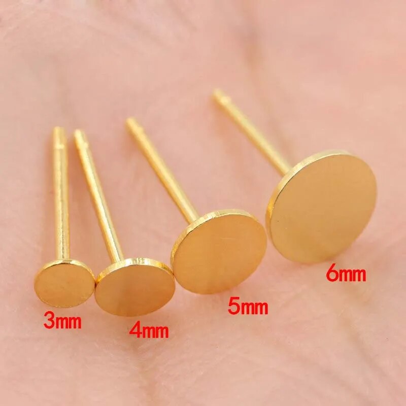 6pcs Gold Solid 925 Sterling Silver Earring Stud Needle Post Flat Base Pins Silver Settings DIY Jewelry Making Findings