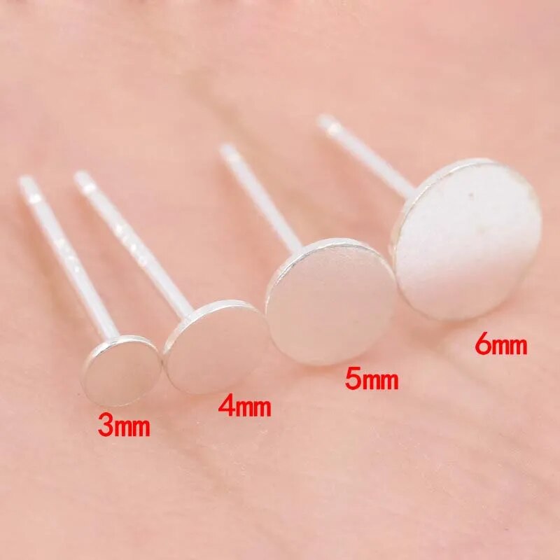 6pcs Gold Solid 925 Sterling Silver Earring Stud Needle Post Flat Base Pins Silver Settings DIY Jewelry Making Findings
