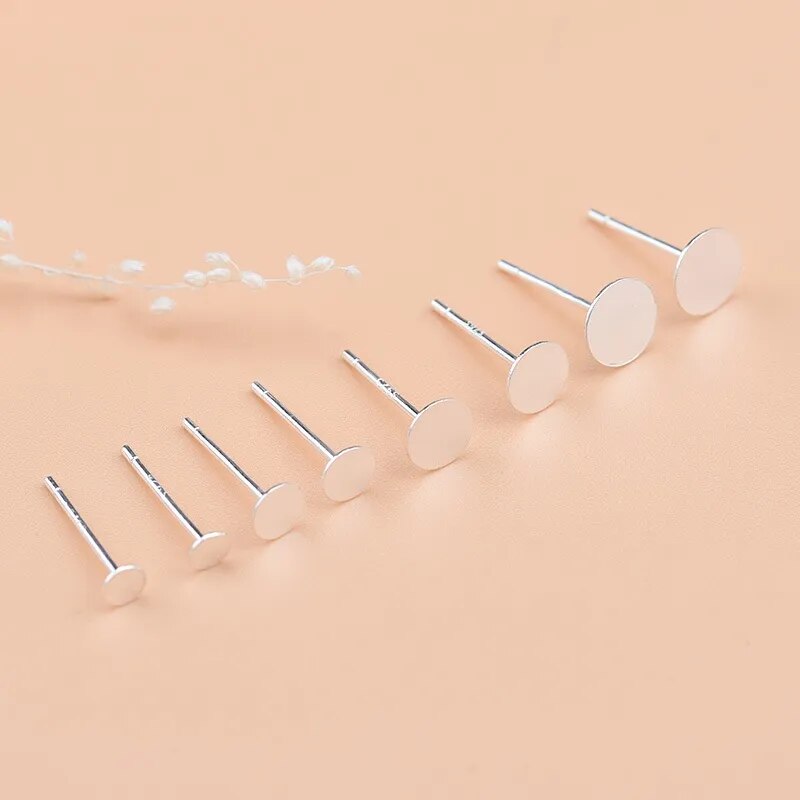 6pcs Gold Solid 925 Sterling Silver Earring Stud Needle Post Flat Base Pins Silver Settings DIY Jewelry Making Findings