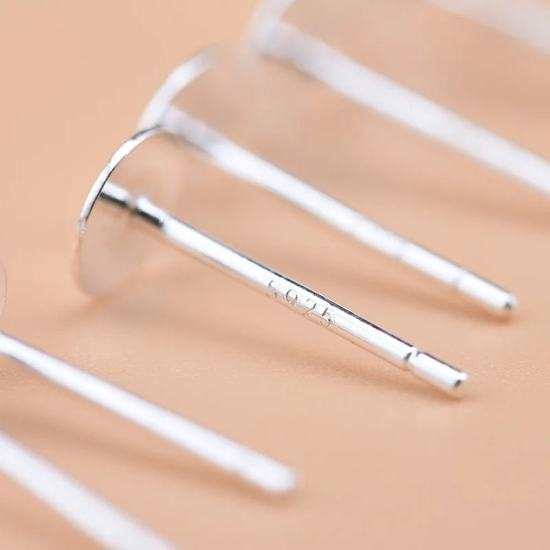 6pcs Gold Solid 925 Sterling Silver Earring Stud Needle Post Flat Base Pins Silver Settings DIY Jewelry Making Findings