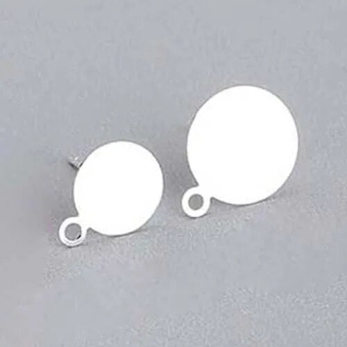 8pcs Solid 925 Sterling Silver Earring Stud Needle Post Flat Base Pins With Ring Settings DIY Jewelry Making Findings