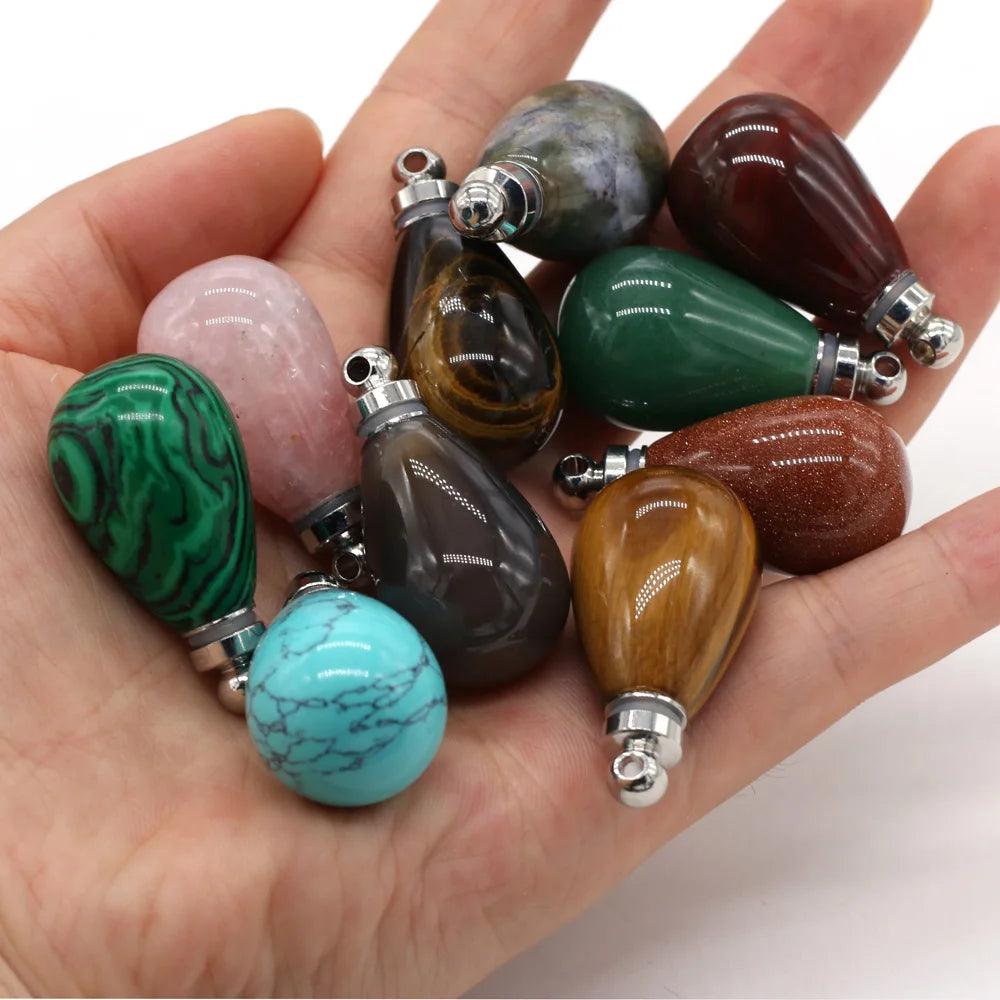1 Pcs Natural Stone Perfume Bottle Pendant Round Drop Shaped Semi-precious stone
