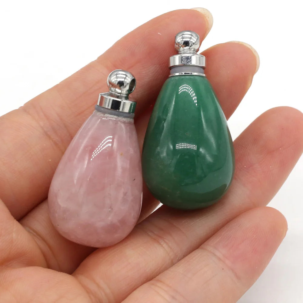 1 Pcs Natural Stone Perfume Bottle Pendant Round Drop Shaped Semi-precious stone