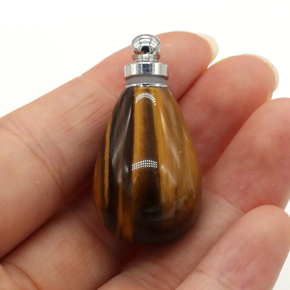 1 Pcs Natural Stone Perfume Bottle Pendant Round Drop Shaped Semi-precious stone