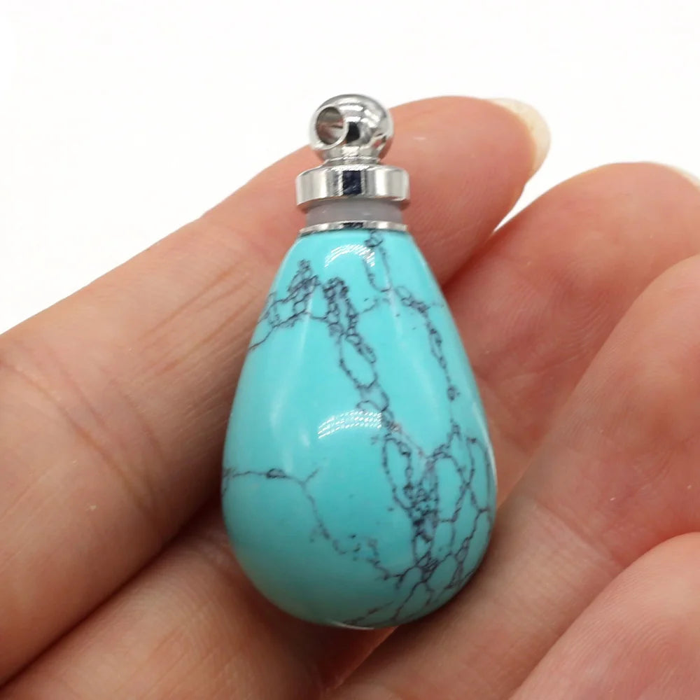 1 Pcs Natural Stone Perfume Bottle Pendant Round Drop Shaped Semi-precious stone