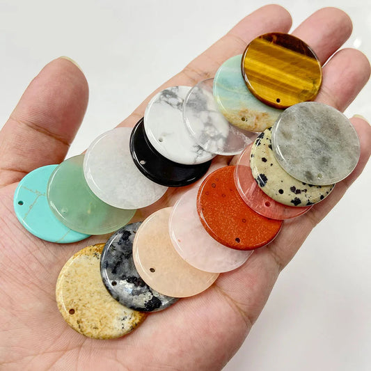 Flat Round Pendant 30mm Crystal Disc Shape Natural Stone Charm Pendant