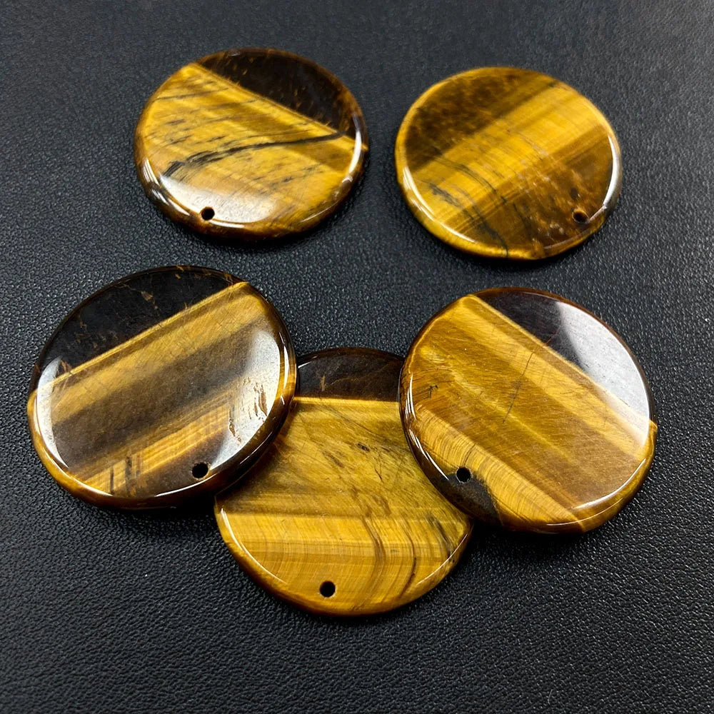 Flat Round Pendant 30mm Crystal Disc Shape Natural Stone Charm Pendant