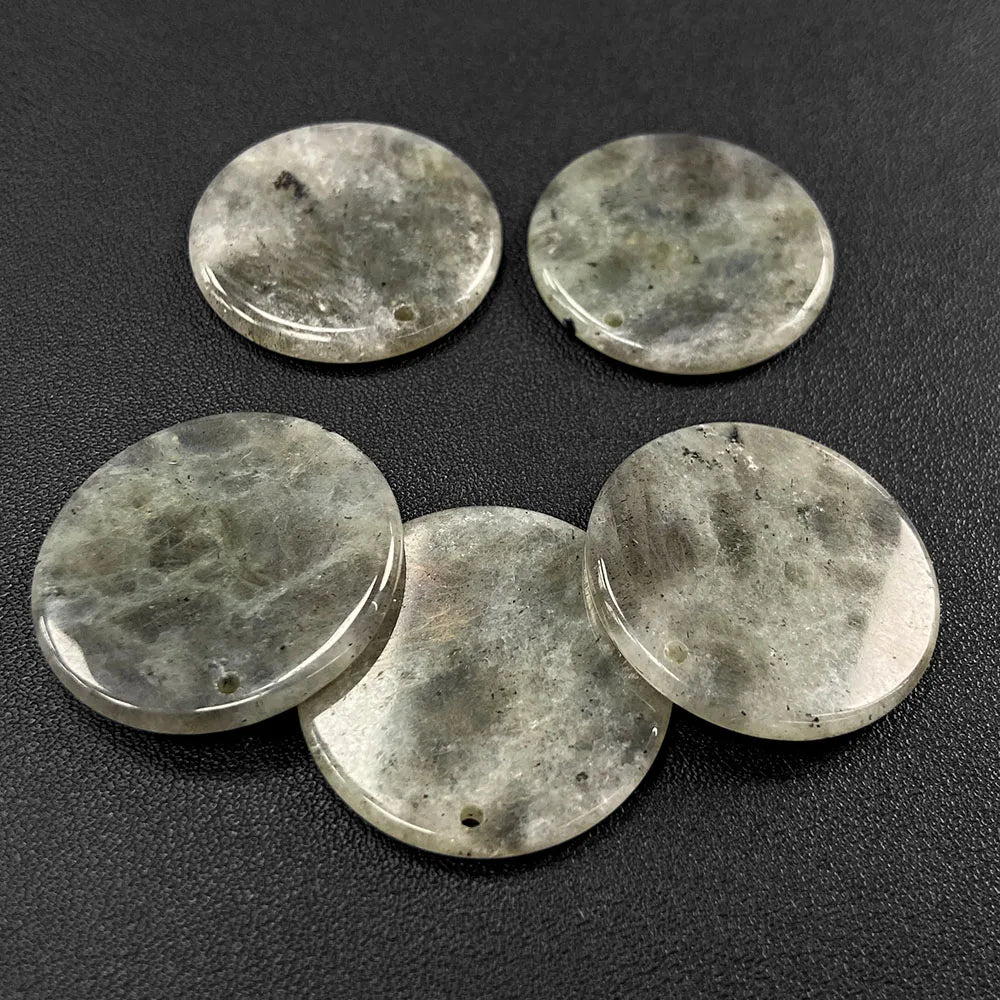 Flat Round Pendant 30mm Crystal Disc Shape Natural Stone Charm Pendant