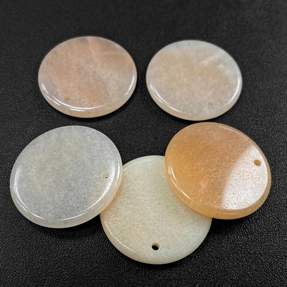 Flat Round Pendant 30mm Crystal Disc Shape Natural Stone Charm Pendant